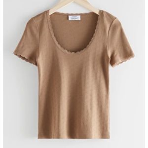 & Other Stories Ribbed Lace Trim T-Shirt NWOT